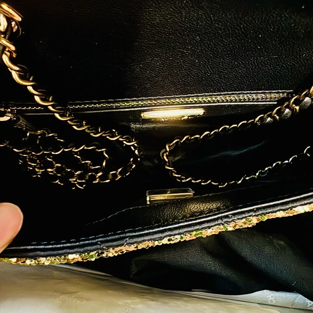 Chanel Glittering Evening Black and Gold Shoulder Bag New with Tags Mini Classic